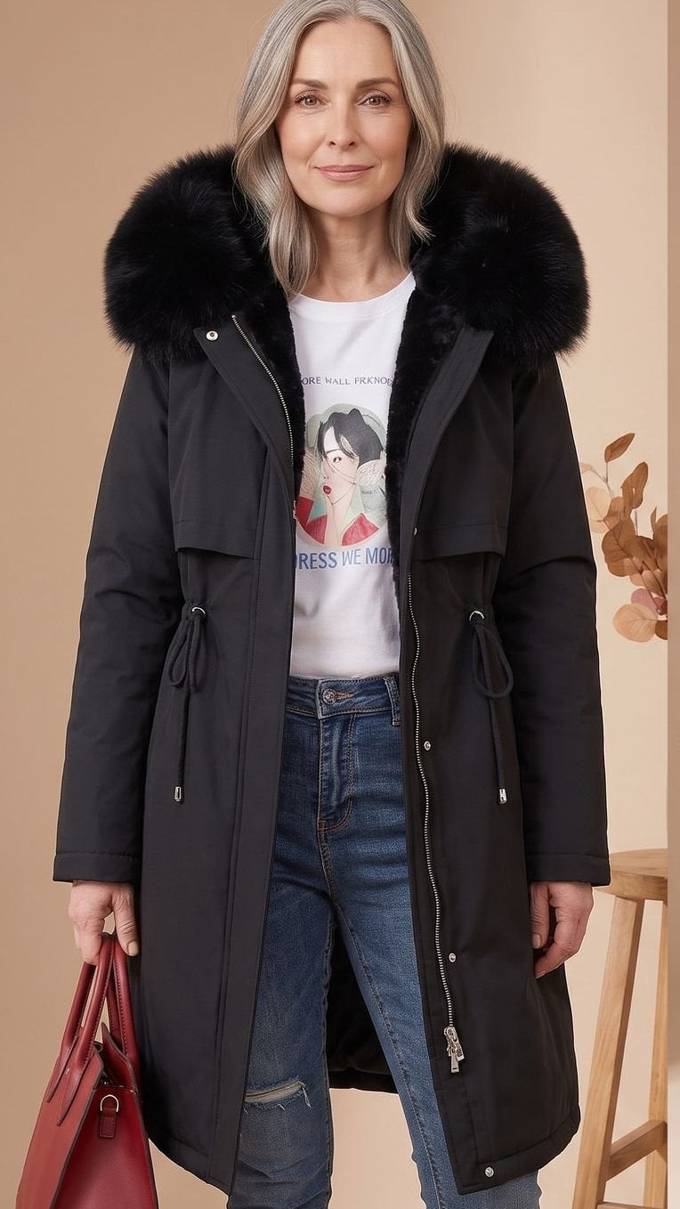 Parka Larga con Capucha – Negro