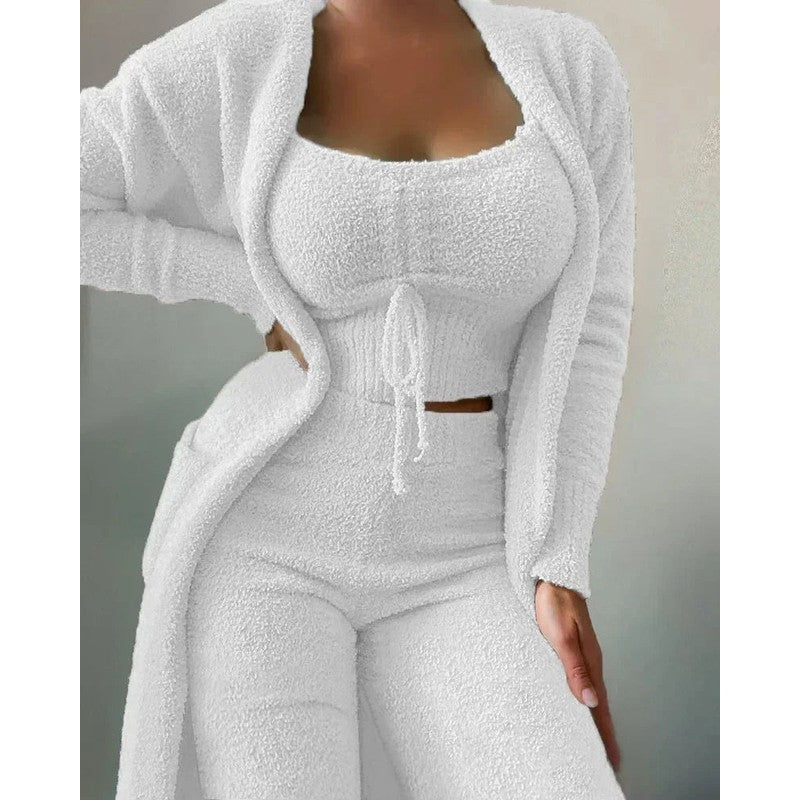 Pijama Mujer Conjunto de Tres Piezas - Top Corto, Pantalón y Chaqueta