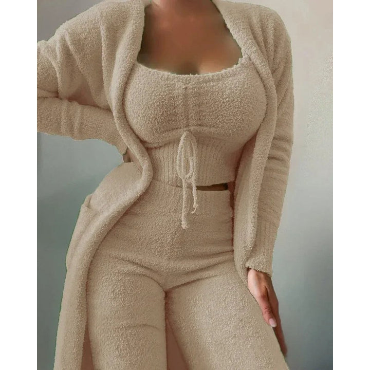 Pijama Mujer Conjunto de Tres Piezas - Top Corto, Pantalón y Chaqueta