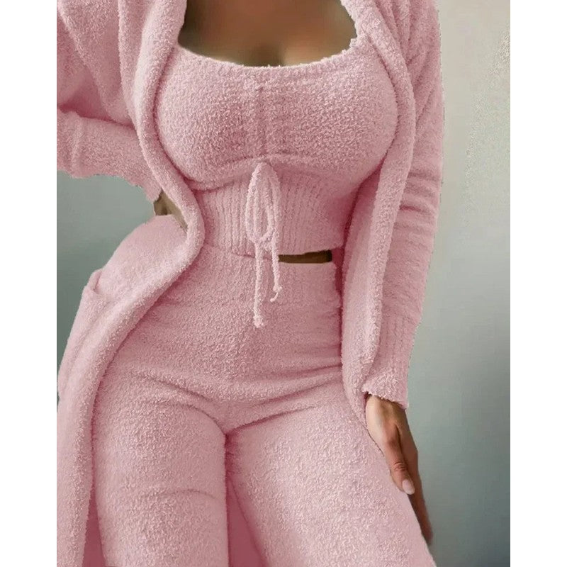Pijama Mujer Conjunto de Tres Piezas - Top Corto, Pantalón y Chaqueta
