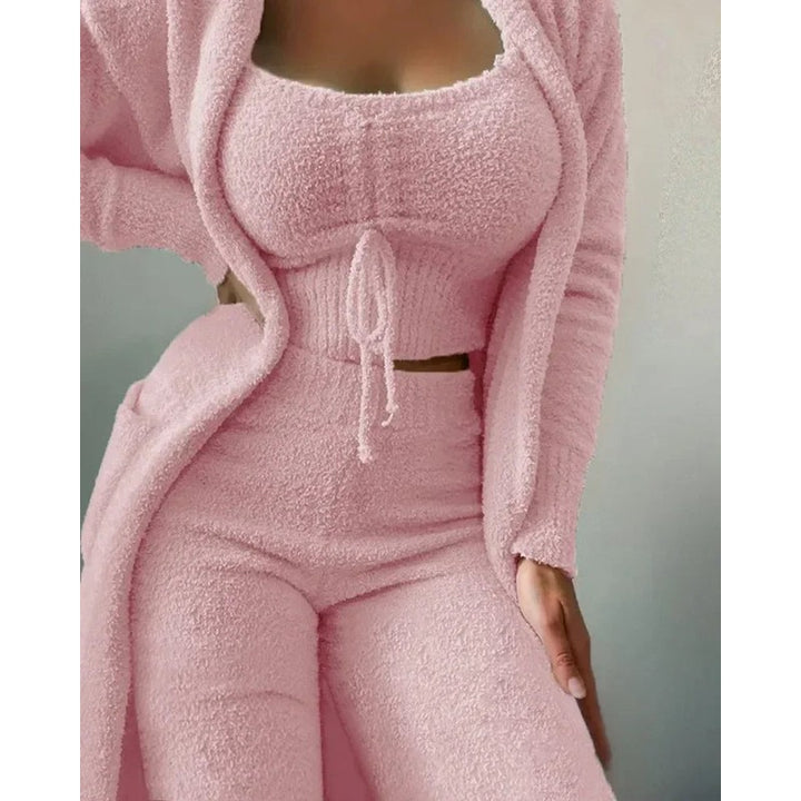 Pijama Mujer Conjunto de Tres Piezas - Top Corto, Pantalón y Chaqueta