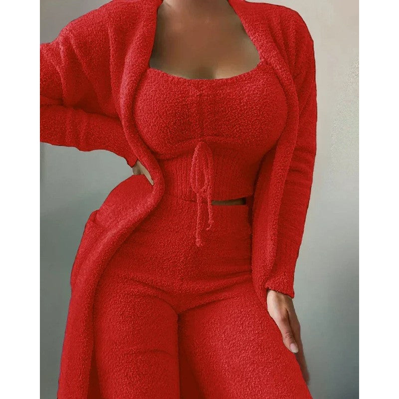 Pijama Mujer Conjunto de Tres Piezas - Top Corto, Pantalón y Chaqueta