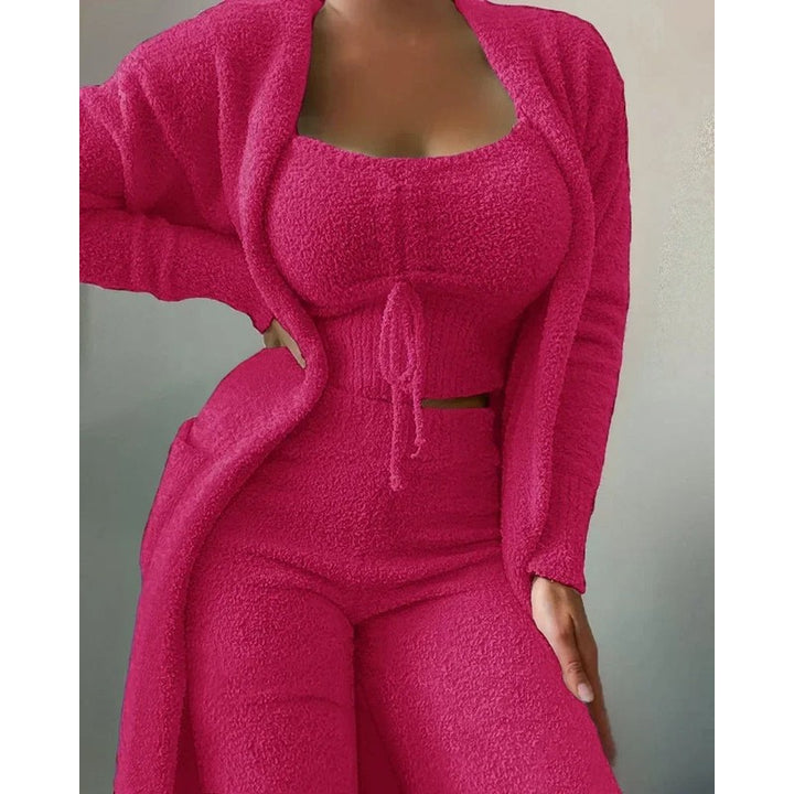 Pijama Mujer Conjunto de Tres Piezas - Top Corto, Pantalón y Chaqueta