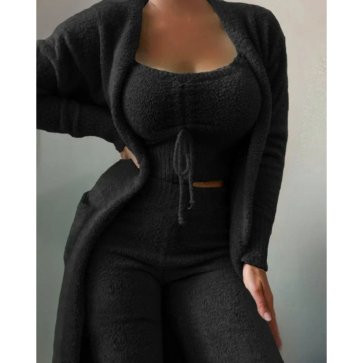 Pijama Mujer Conjunto de Tres Piezas - Top Corto, Pantalón y Chaqueta