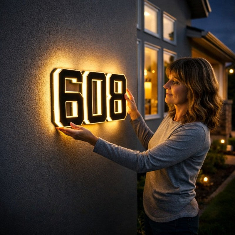 Placa solar de número de casa iluminada - Montaje en pared