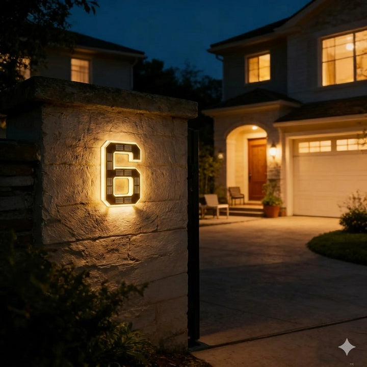 Placa solar de número de casa iluminada - Montaje en pared