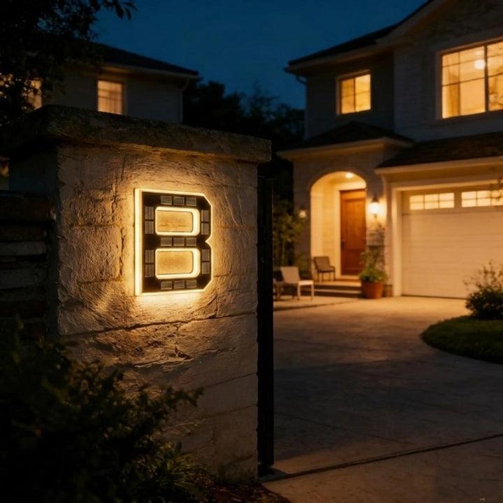 Placa solar de número de casa iluminada - Montaje en pared
