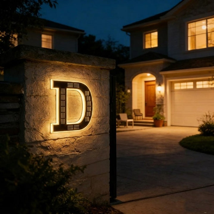 Placa solar de número de casa iluminada - Montaje en pared