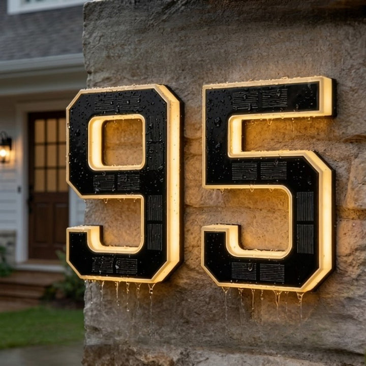 Placa solar de número de casa iluminada - Montaje en pared