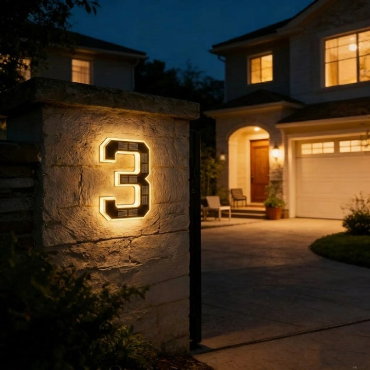 Placa solar de número de casa iluminada - Montaje en pared