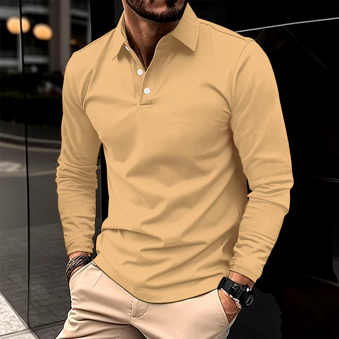 Polo Clásico de Manga Larga – Beige