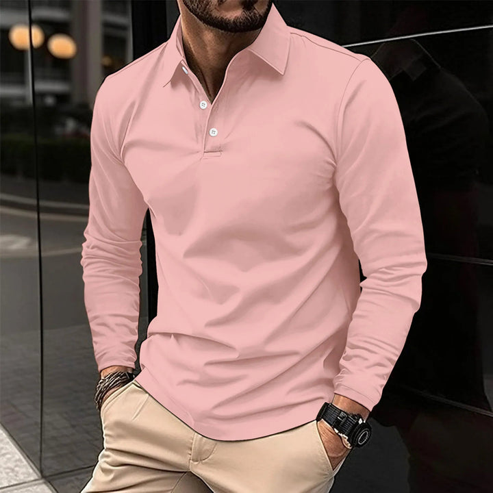 Polo Clásico de Manga Larga – Rosa Claro