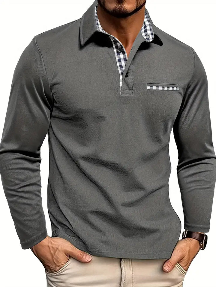 Polo Entallado de Manga Larga – Gris