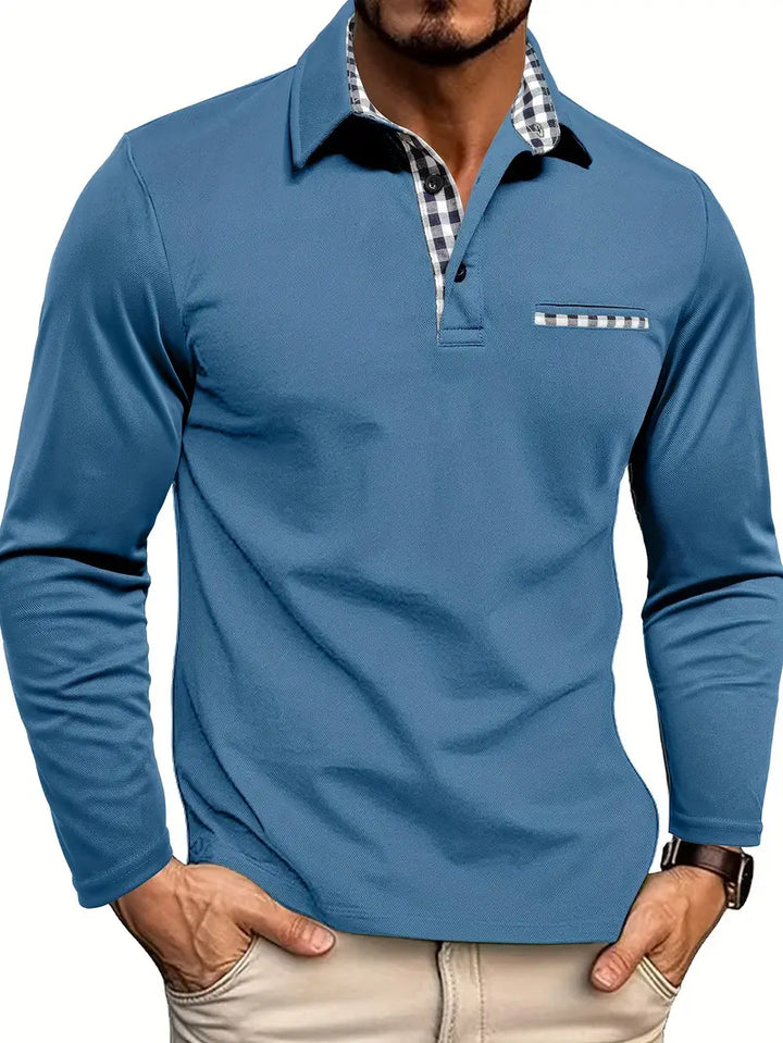 Polo Entallado de Manga Larga – Azul