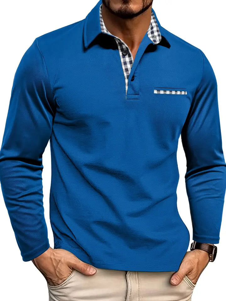 Polo Entallado de Manga Larga – Azul Oscuro