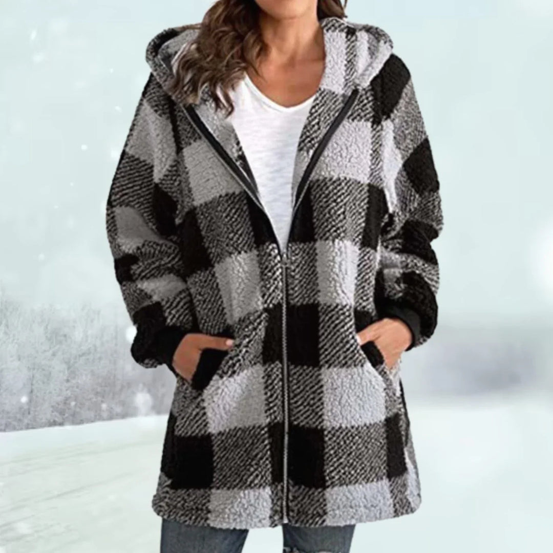 Abrigo a Cuadros con Capucha – Gris