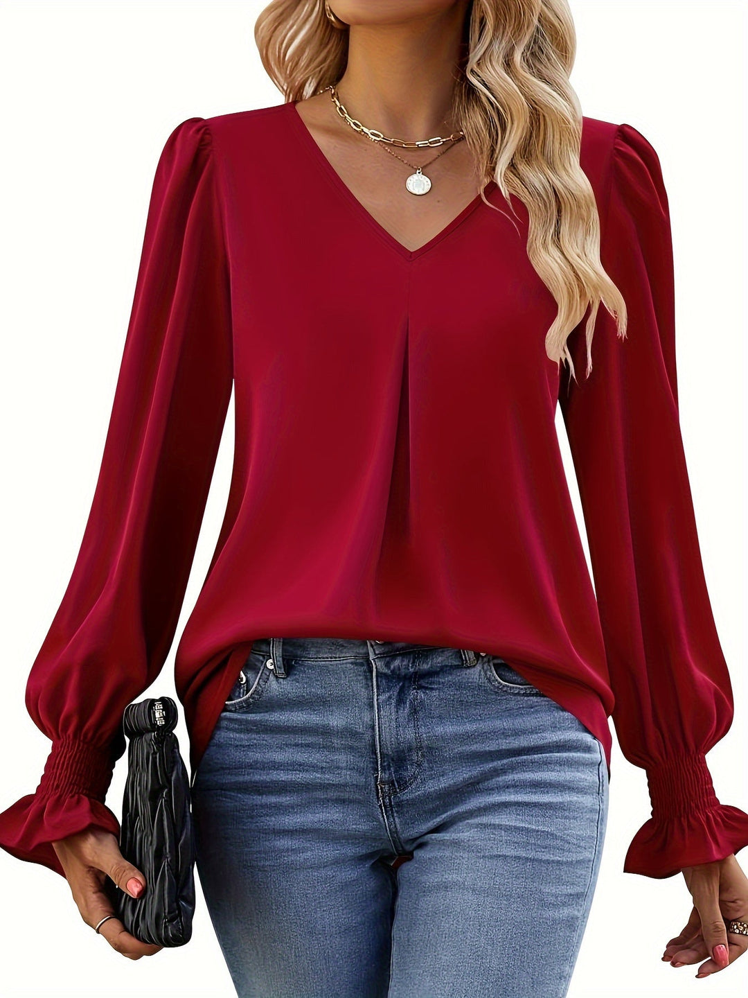 Blusa con Mangas Abullonadas – Rojo