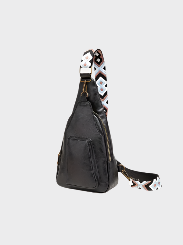 Bolso Cruzado con Correa Estampada – Negro