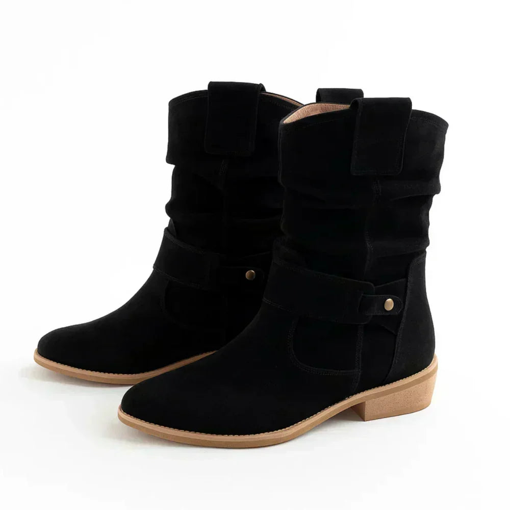 Botas de Media Caña Fruncidas – Negro