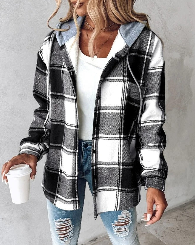 Chaqueta de Cuadros con Capucha – Negro