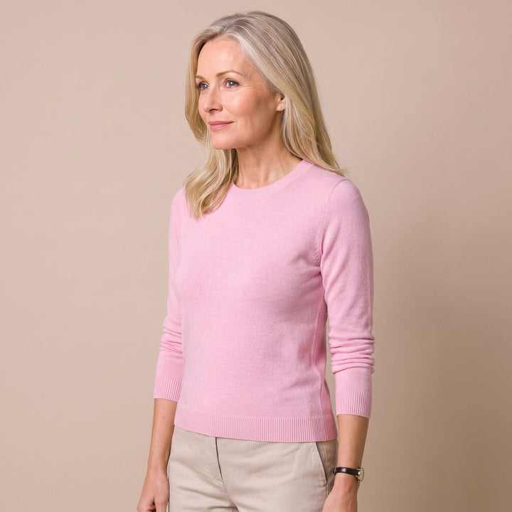Jersey Entallado de Cuello Redondo – Rosa