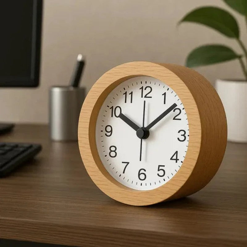 Reloj Despertador de Madera - Esfera Blanca con Números Arábigos