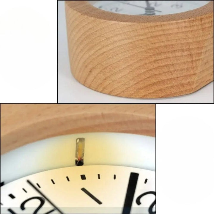 Reloj Despertador de Madera - Esfera Blanca con Números Arábigos