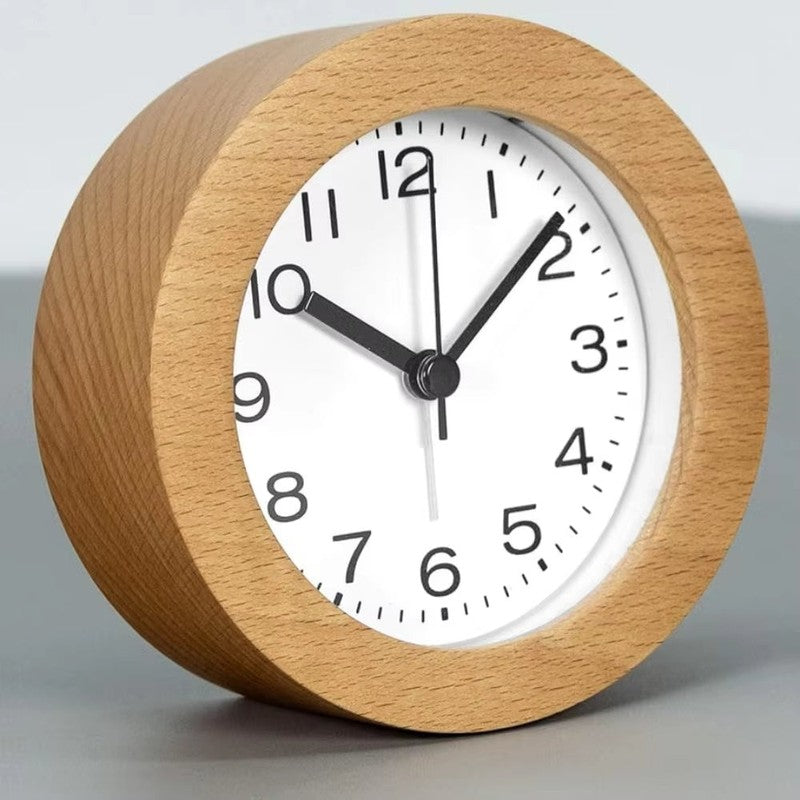 Reloj Despertador de Madera - Esfera Blanca con Números Arábigos