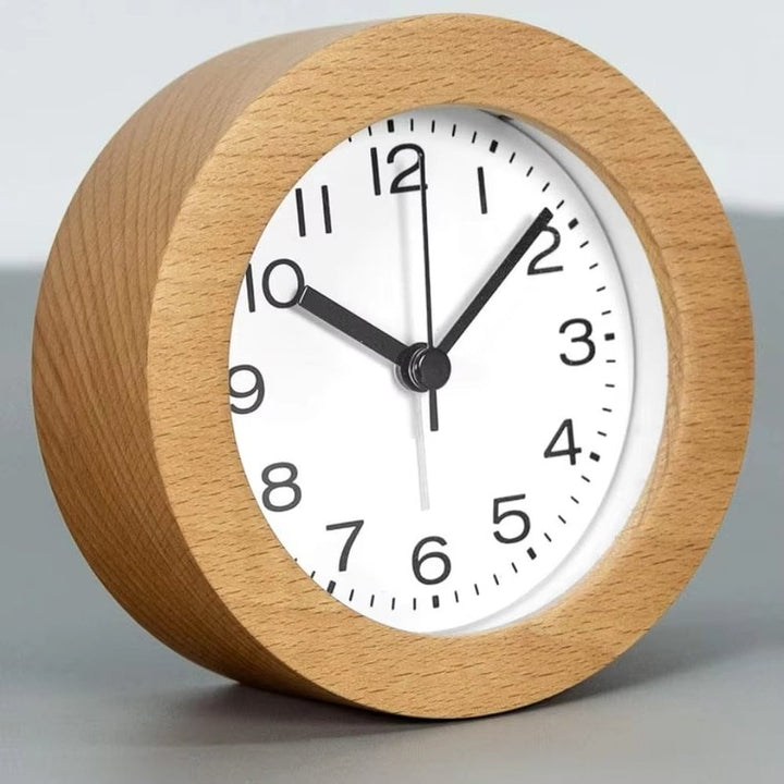 Reloj Despertador de Madera - Esfera Blanca con Números Arábigos