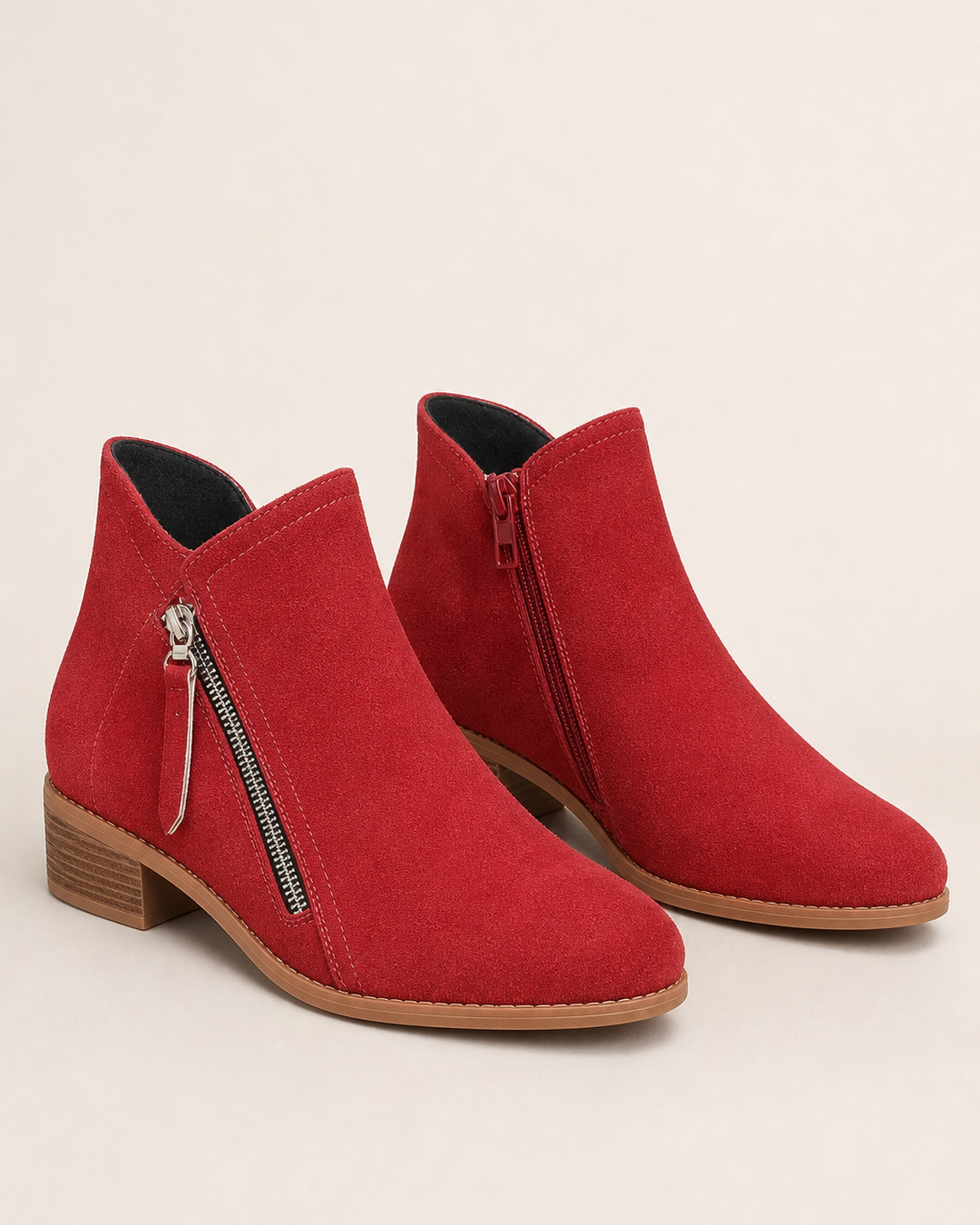 Botines con Doble Cremallera – Rojo