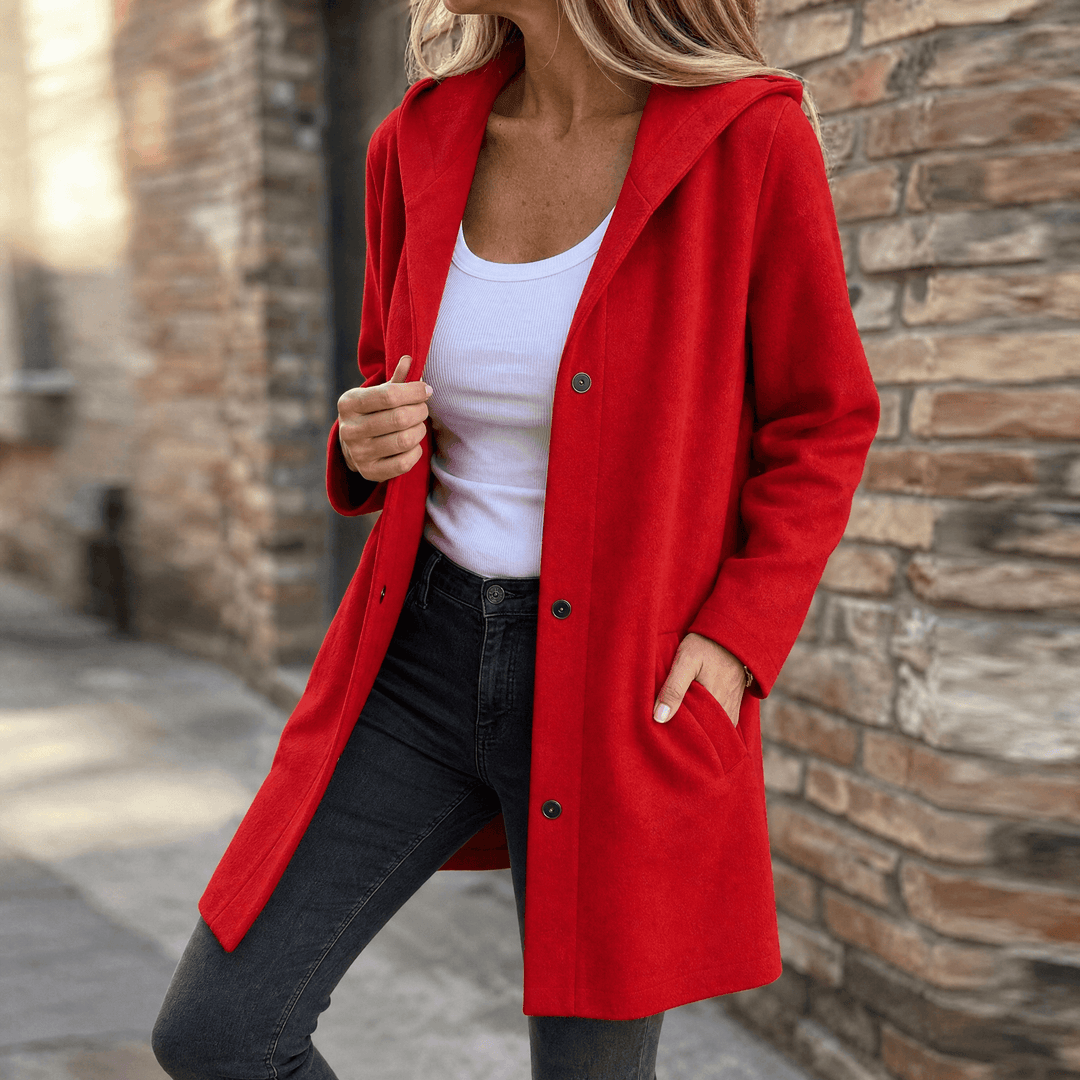 Cárdigan con Capucha y Botones – Rojo