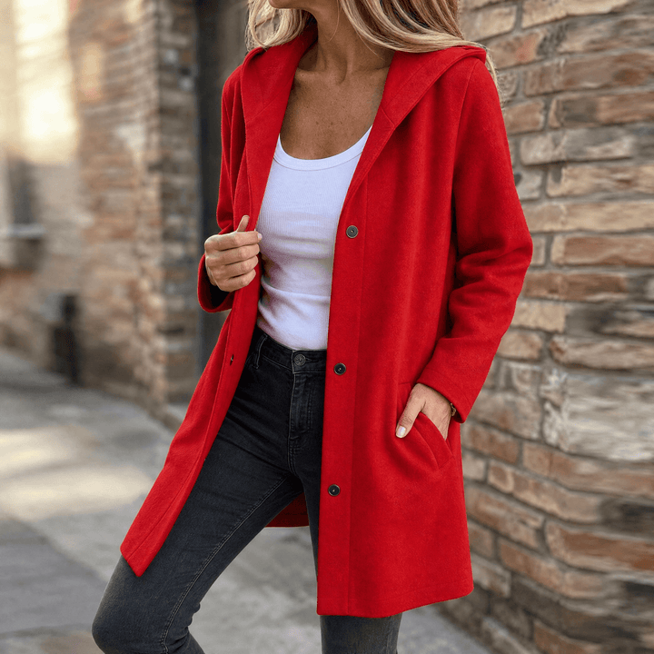 Cárdigan con Capucha y Botones – Rojo