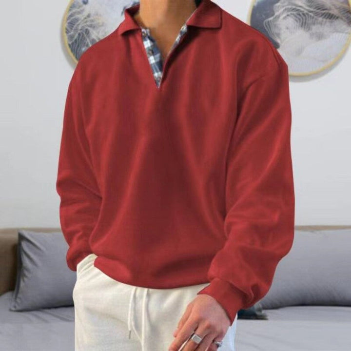 Polo Relajado de Manga Larga – Rojo