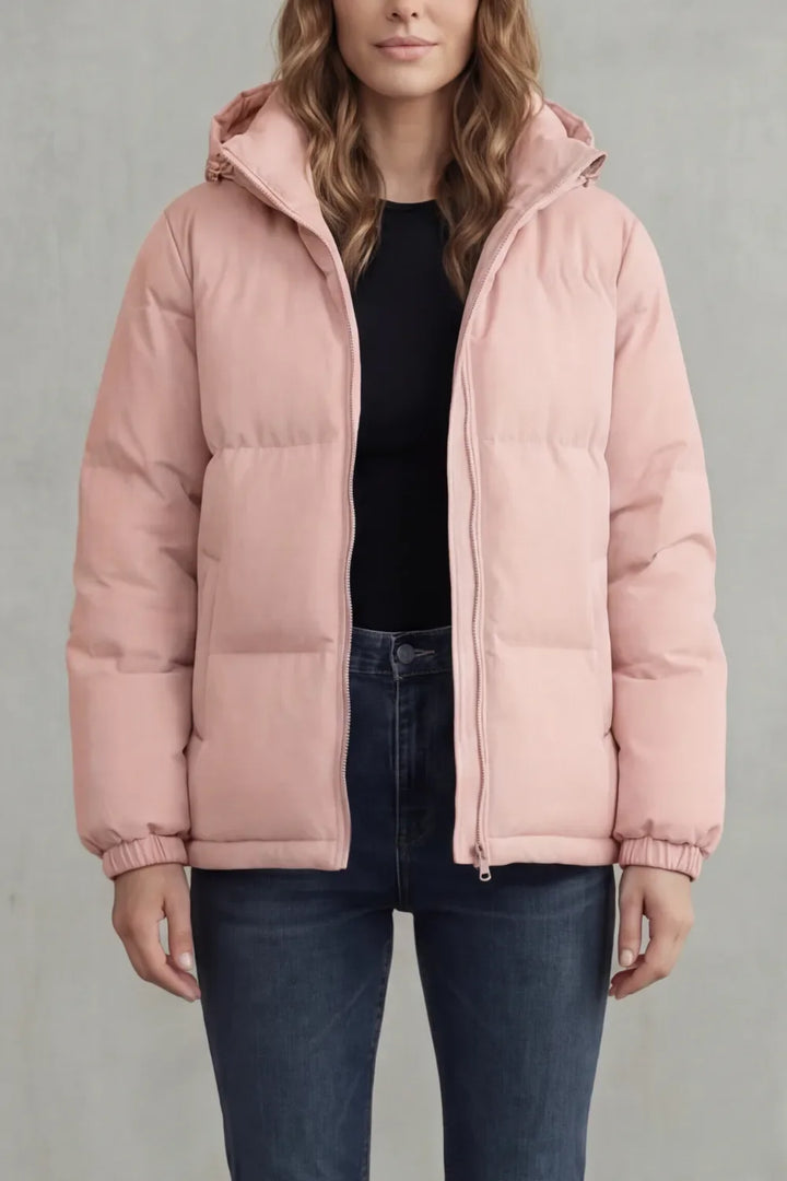Chaqueta Acolchada con Cremallera – Rosa Claro