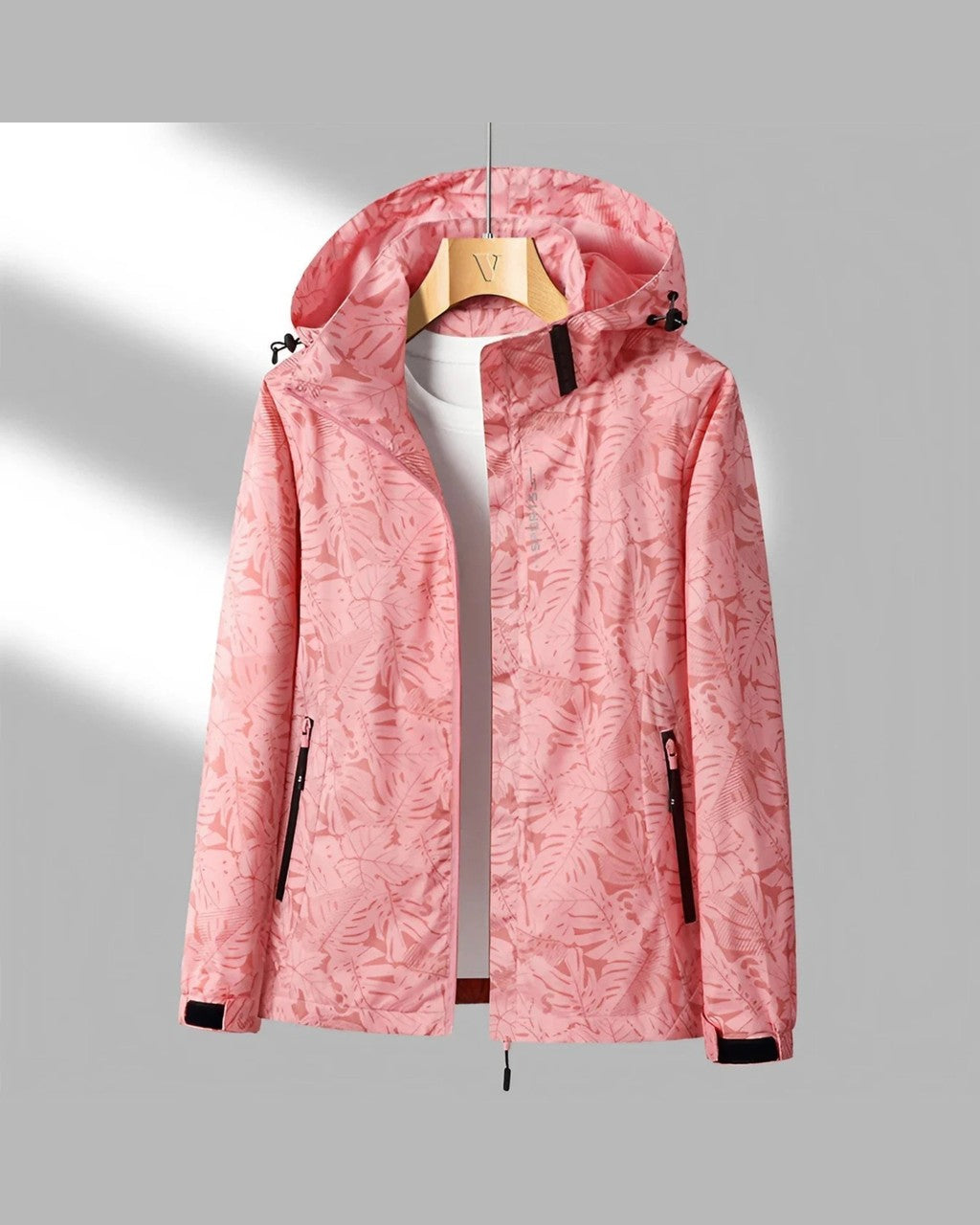 Chaqueta Estampada con Capucha – Rosa