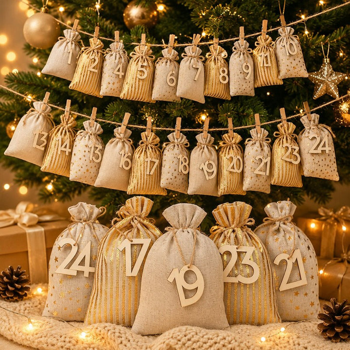 Set de Bolsas de Tela con Cordón para Calendario de Adviento