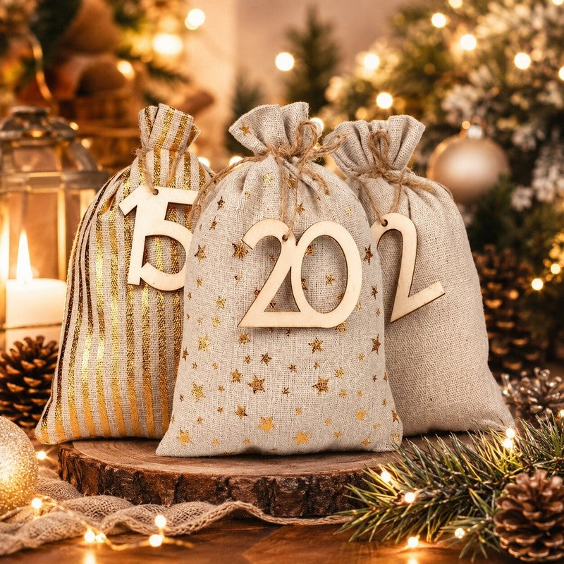 Set de Bolsas de Tela con Cordón para Calendario de Adviento