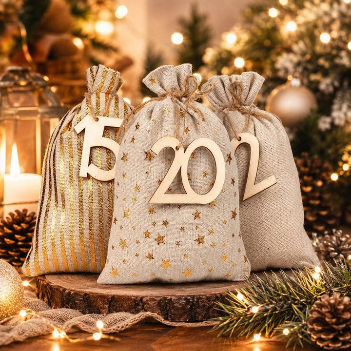 Set de Bolsas de Tela con Cordón para Calendario de Adviento