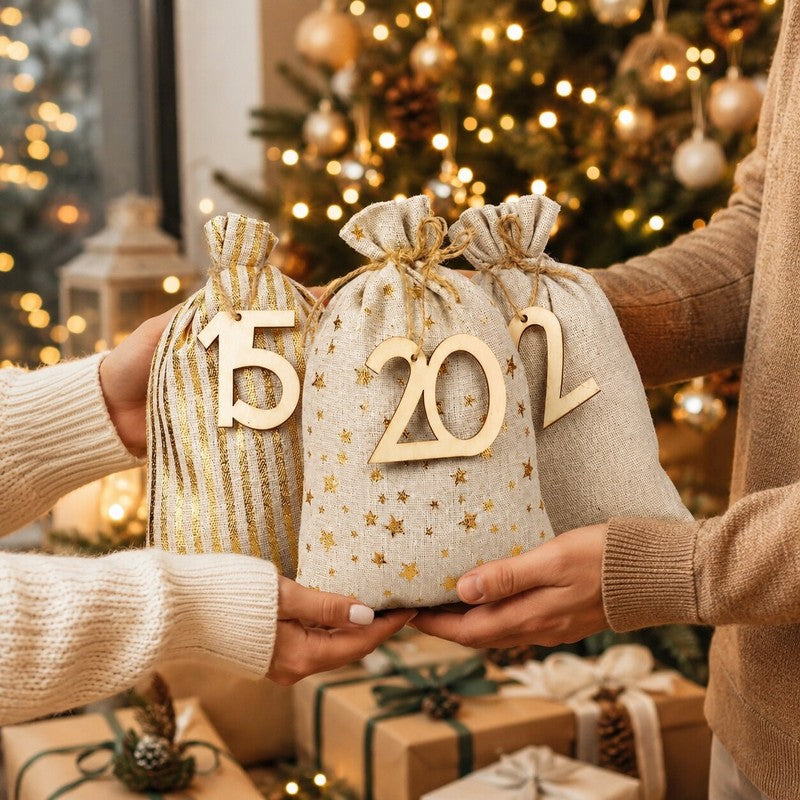 Set de Bolsas de Tela con Cordón para Calendario de Adviento