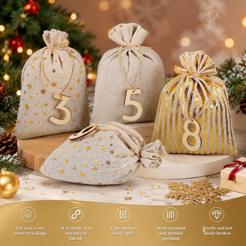 Set de Bolsas de Tela con Cordón para Calendario de Adviento