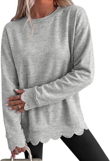 Sudadera con Bajo Ondulado – Gris Claro