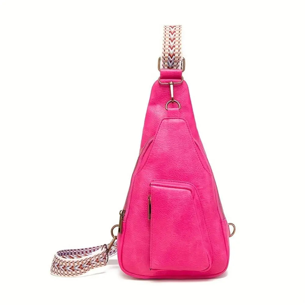 Bolso Cruzado con Correa Estampada – Rosa
