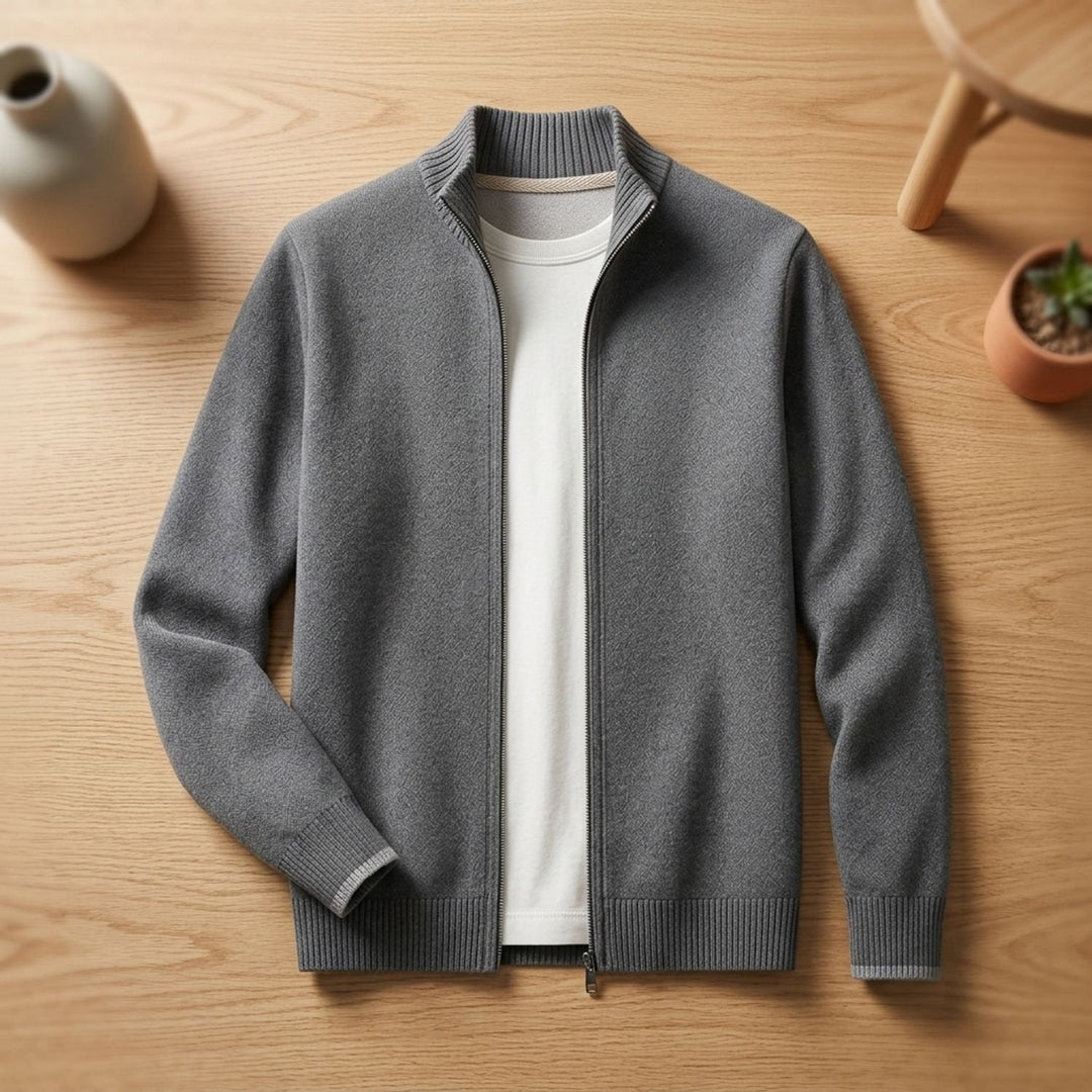 Cárdigan con Cuello Alto – Gris
