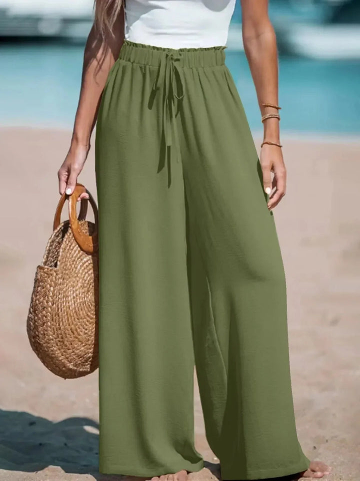 Pantalón Fluido de Tiro Alto – Verde Oliva