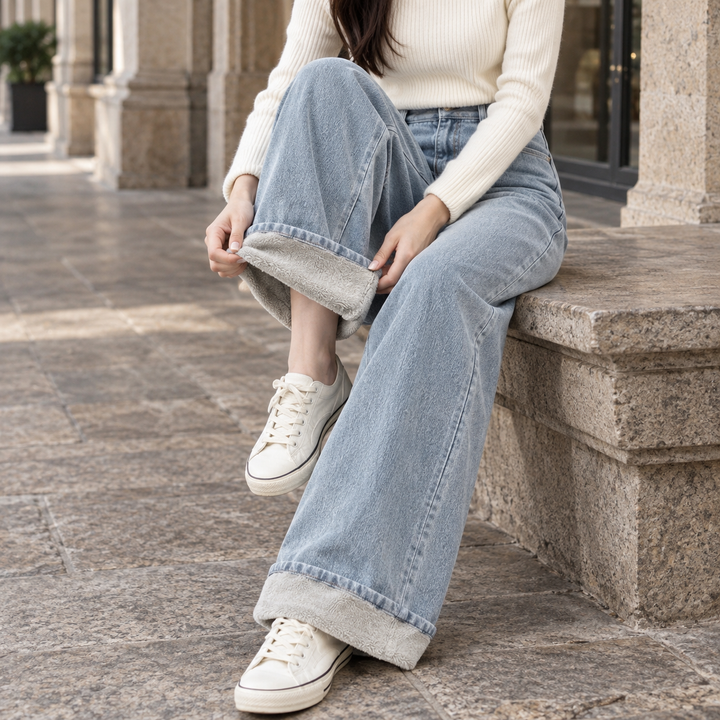 Pantalón Recto de Tiro Alto – Azul Claro
