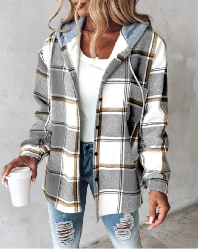 Chaqueta de Cuadros con Capucha – Gris