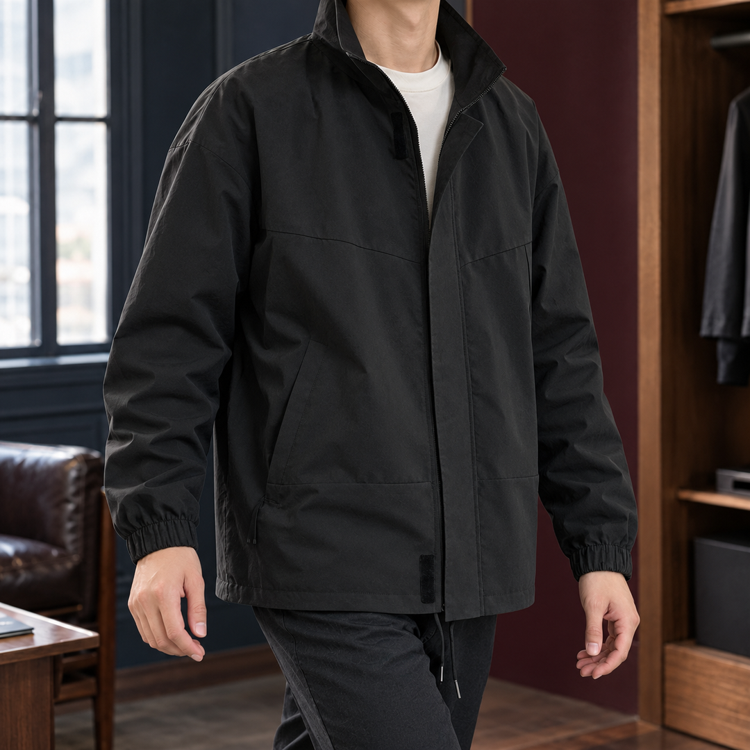 Chaqueta Minimalista de Cuello Subido – Negro