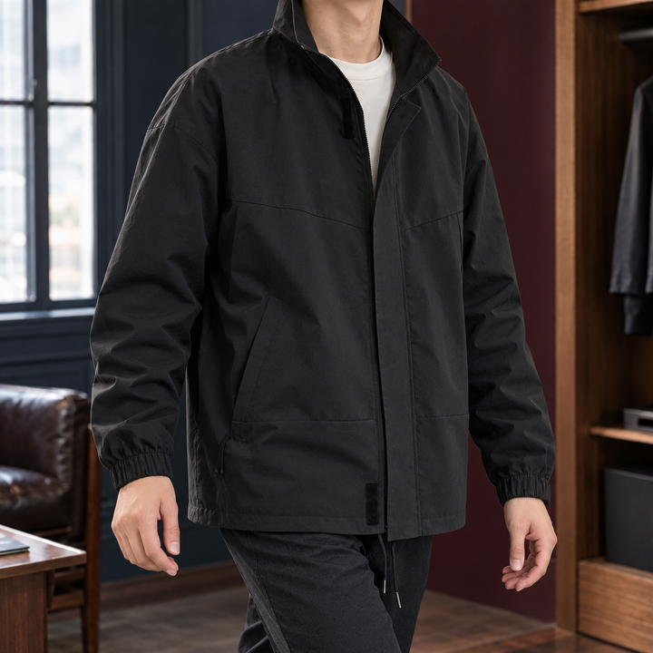 Chaqueta Minimalista de Cuello Subido – Negro