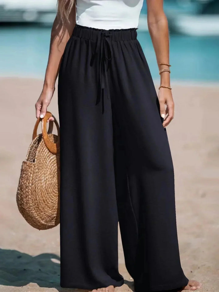 Pantalón Fluido de Tiro Alto – Negro