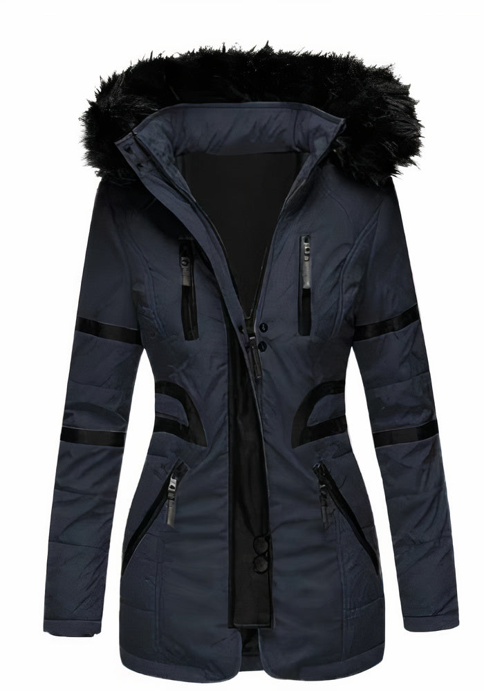 Parka Entallada con Capucha – Azul Marino